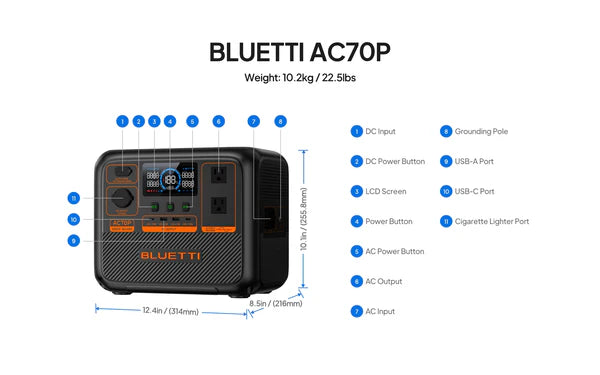 BLUETTI AC70P Portable Power Station | 1000W 864Wh